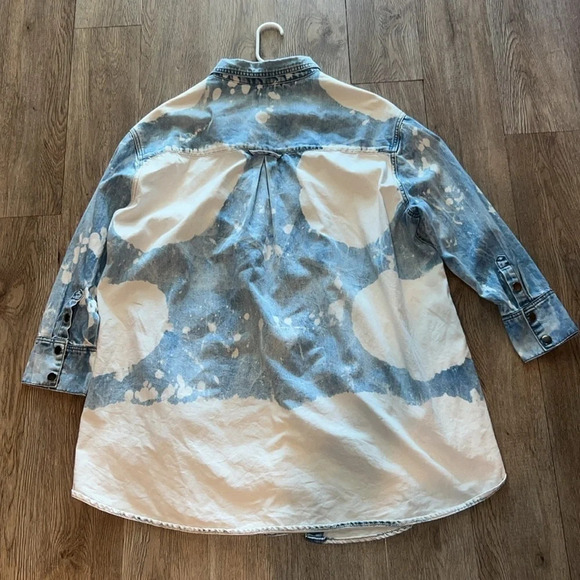 EASEL Long Sleeve Oversized Washed Denim Shirt Dress / Jacket sz S - Picture 14 of 15